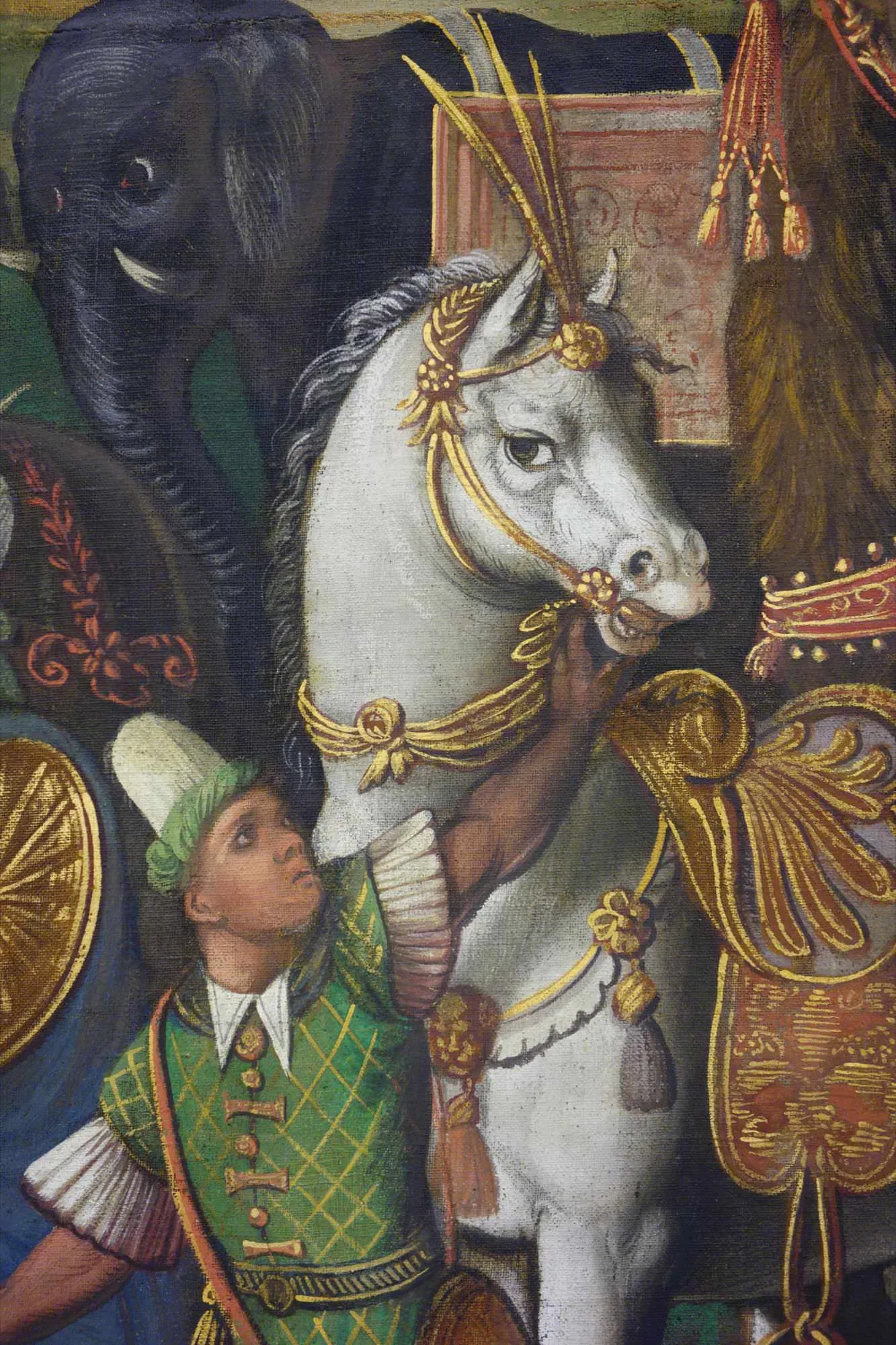 Auschnitt eines Mannes mit Pferd des Gemäldes  "Anbetung der Hl. Drei Könige"