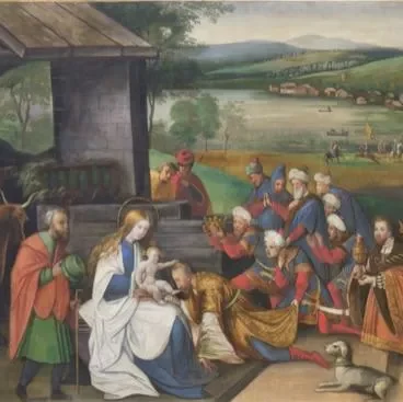 Bildauschnitt des restaurierten Gemäldes "Anebetung der Hl. Drei Könige"