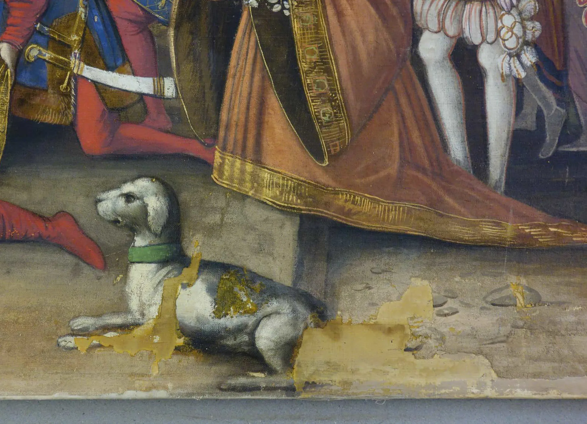 Vorzustand des Gemäldes "Anbetung der Hl. Drei Könie" zeigt Hund ohne Schwanz